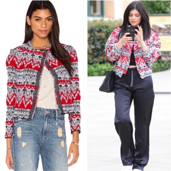 IRO Kroe Red Tweed Tapestry Short Cropped Jacket Small - Picture 2 of 12